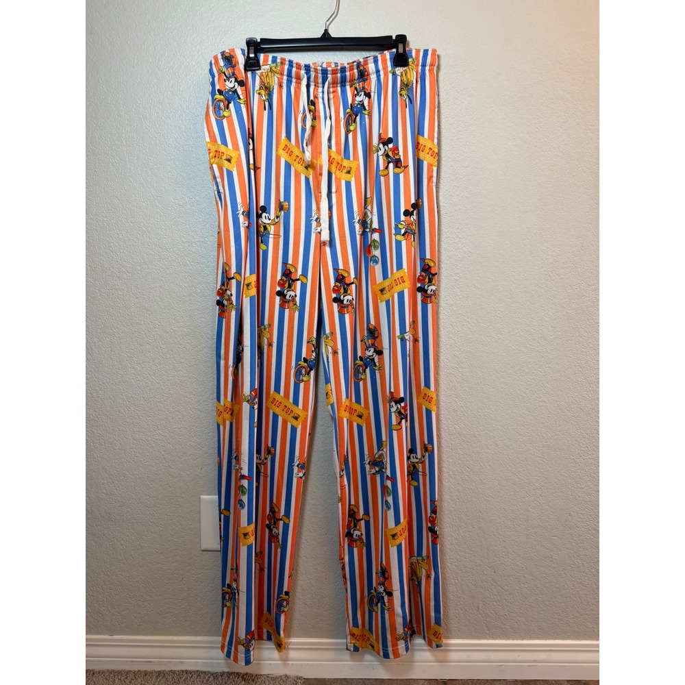 Disney Mickey Mouse Pluto Big Top Circus Striped Pajama Pants Mens 2X Orange